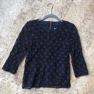 NWT ANN TAYLOR Boho Black & Navy Crochet Blouse Size XS